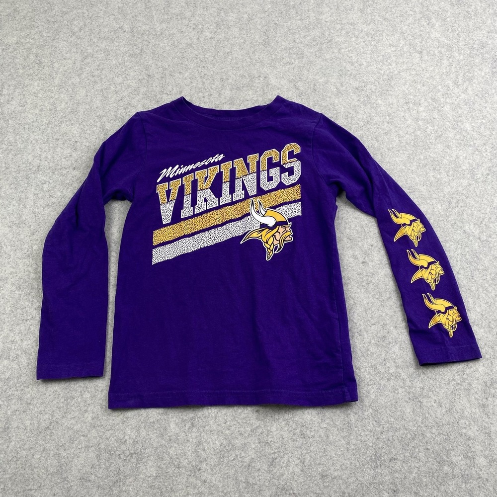 Minnesota Vikings Shirt Boys 7 Purple NFL Football Long Sleeve Tee Top